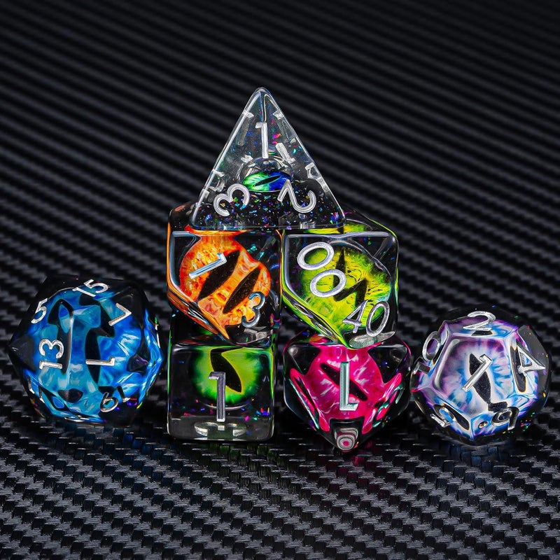 weyano DND Resin Eyes Dice Set, Red D&D Polyhedral Dice for Dungeons and Dragons RPG, MTG Role Playing Games D and D Dice 7pc D20 D12 D10 D8 D6 D4 for Ages 15 and Up - Image 4